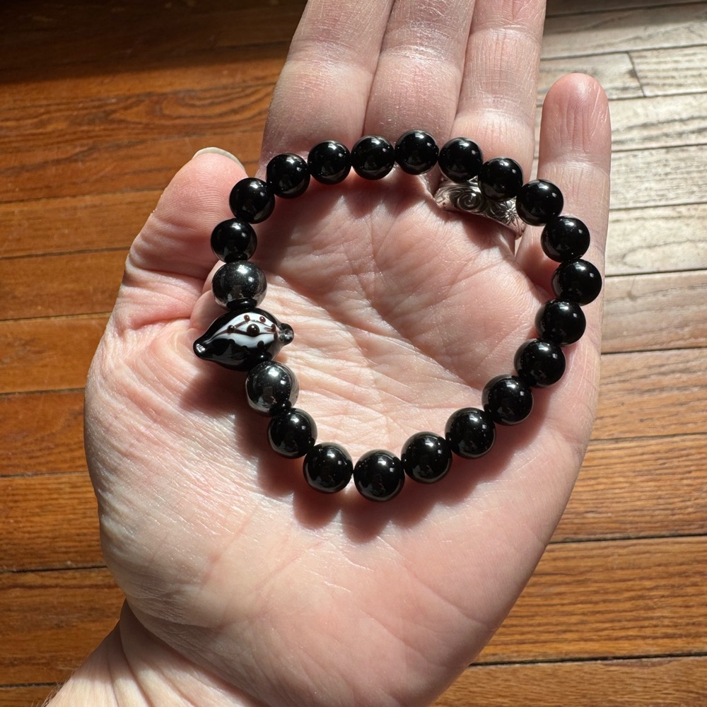 Black Obsidian, Hematite & Evil Eye Stretch Bracelet *Protective Energy* 🧿 - Picture 9 of 9
